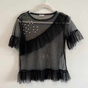 Lily Loves Sheer Mesh Top with Ruffles & Pearl detail